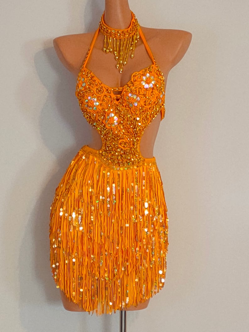 GOLD Sequin Fringe Dresssamba Costumes Carnival Show Girl Las Etsy