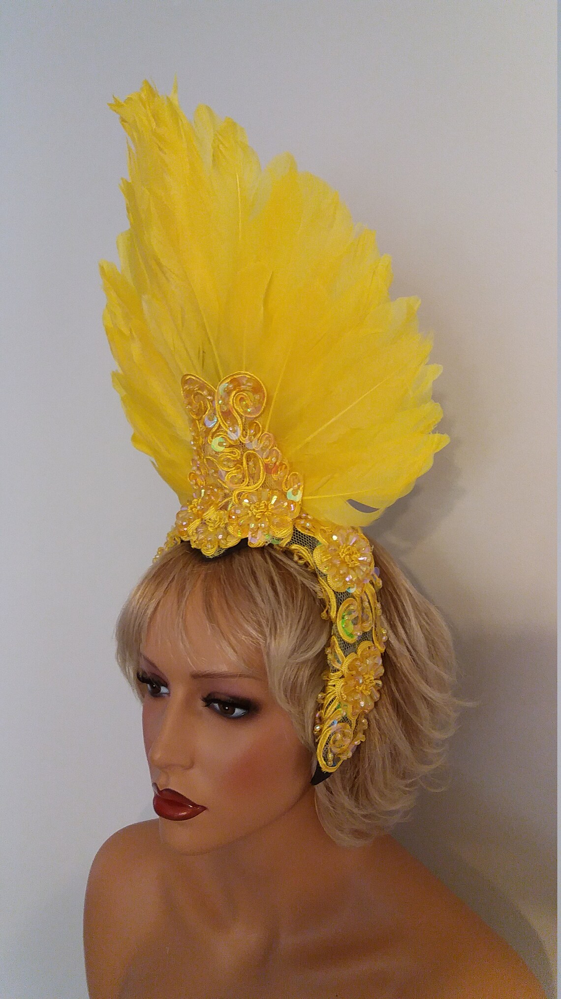 YELLOW Feather Headpieceheaddresssamba Costumes Etsy