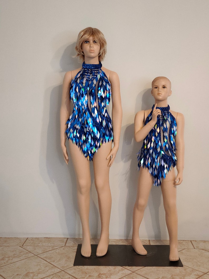 KIDS shops Size !! New Model ! ROYAL BLUE color Crystal Sequin Beads Leotard-Samba Costumes Carnival Show Girl Las Vegas festival School Ball