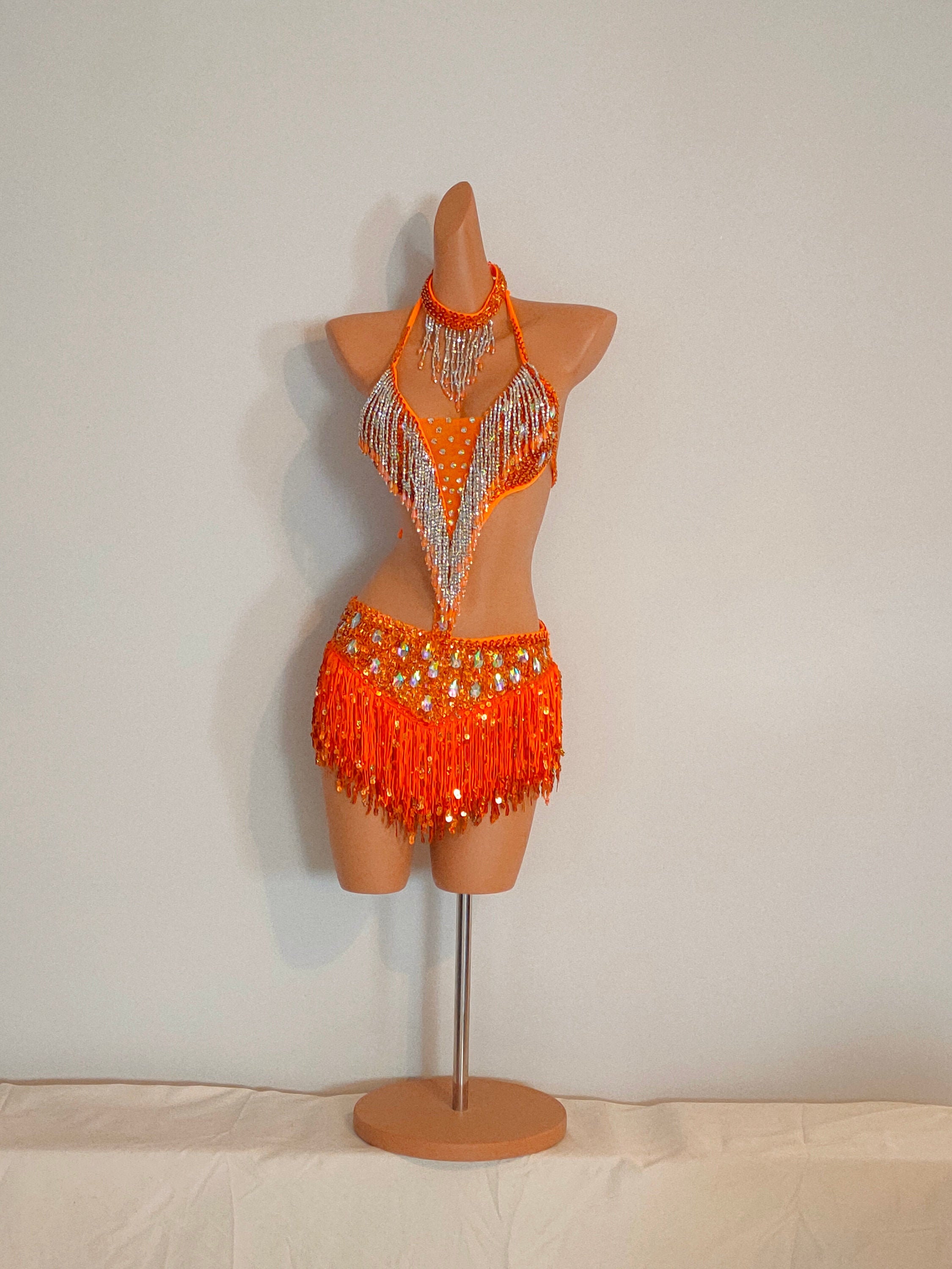 ORANGE Sequin Fringe Dresssamba Costumes Carnival Show Girl Etsy