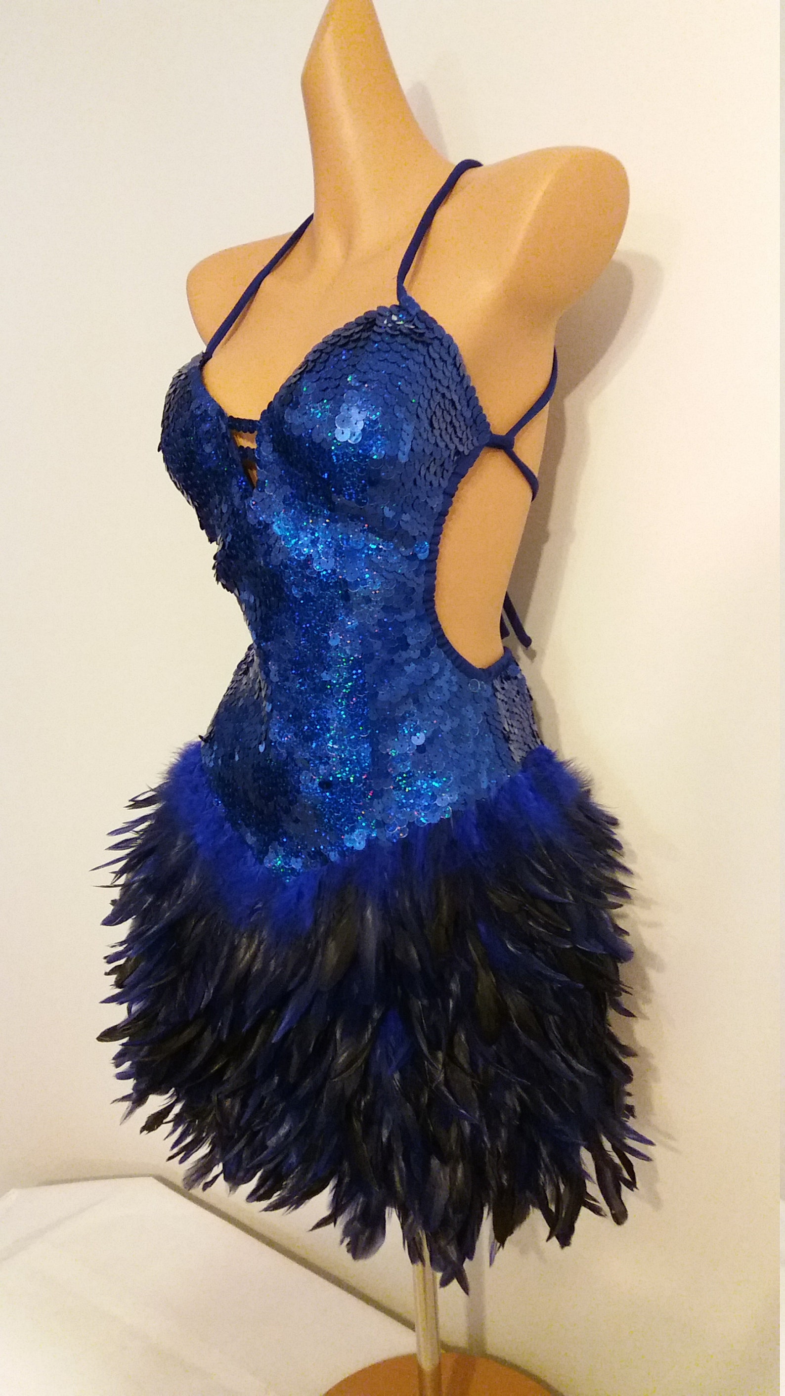 BLUE Sequin Feather Dress Samba Costumes Carnival Show Girl Etsy