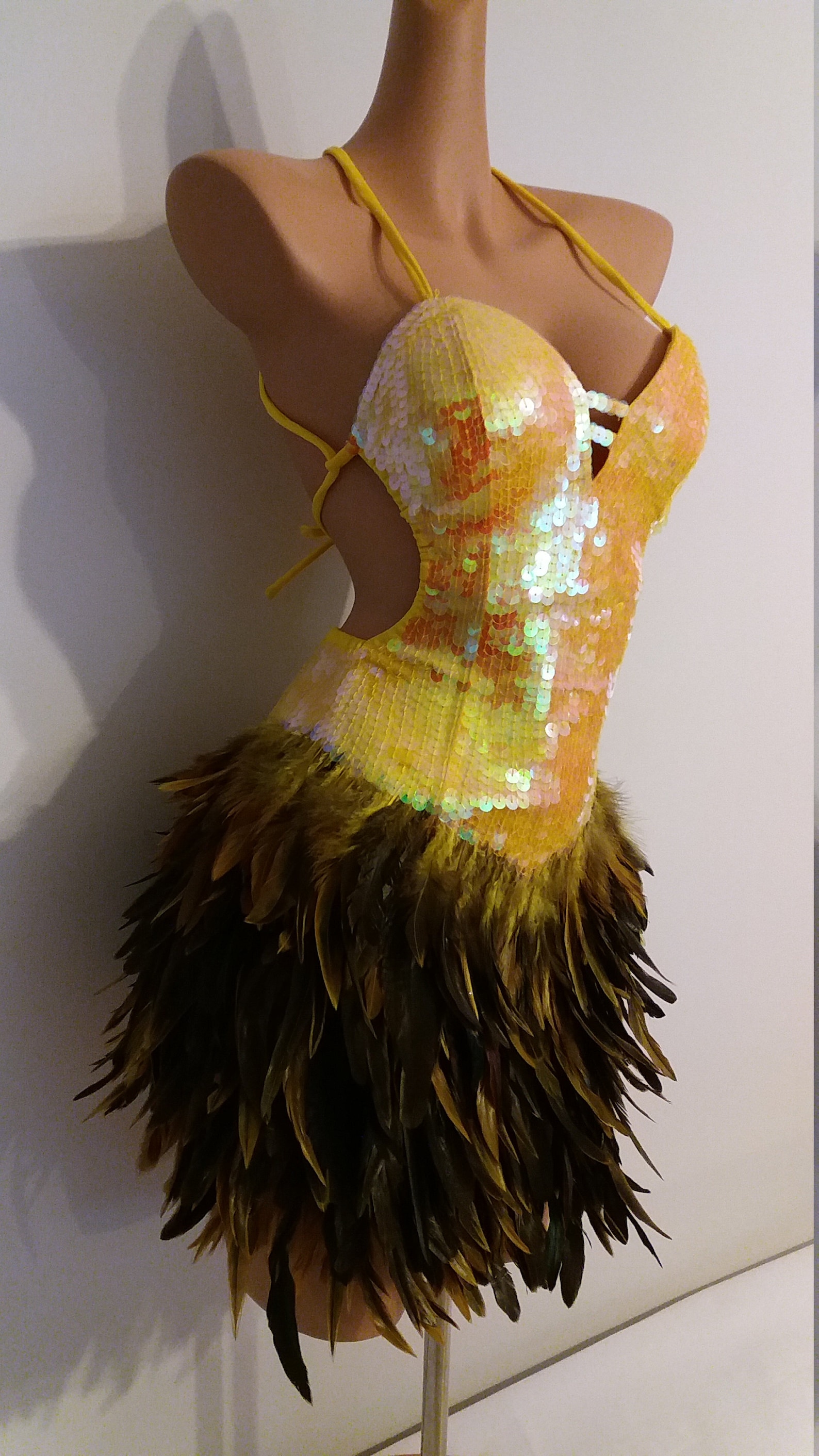 YELLOW Sequin Feather Dress Samba Costumes Carnival Show Girl Etsy