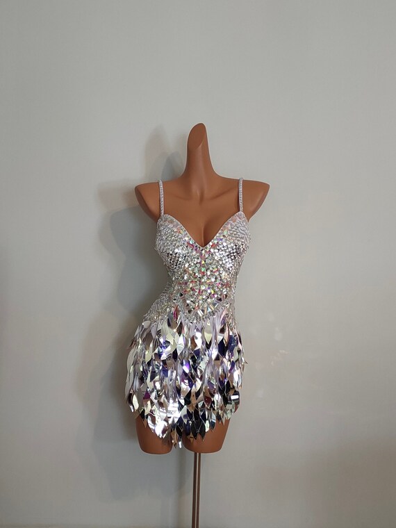 White/silver Color Sequin Beads Dress 