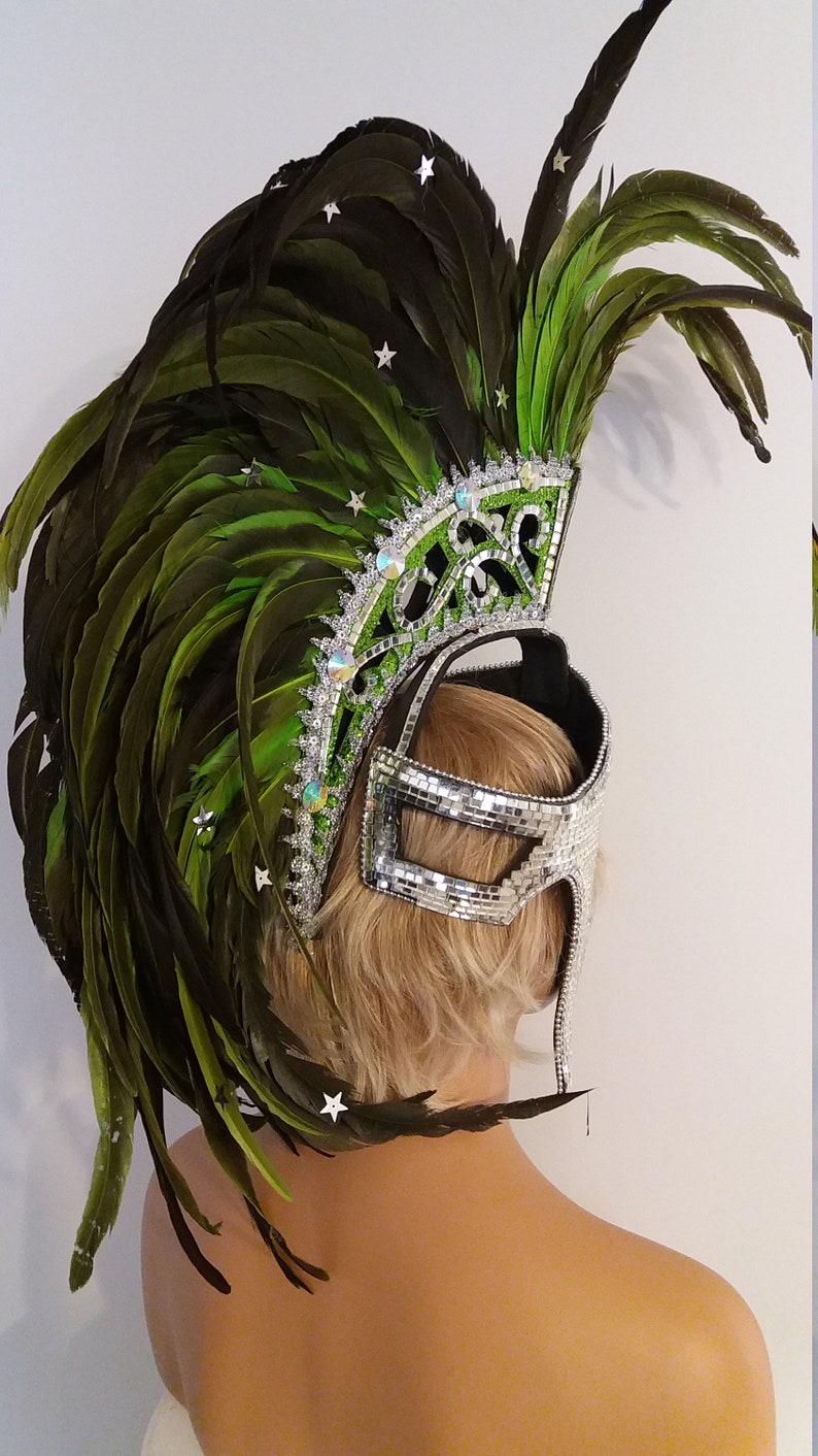 Lime GREEN Mohawk Feather Headpiece-Samba Costumes Spartan-Gladiator-Carnival-Mardi Gras-Show Girl-Cabaret-Vegas Rave Drag Brazilian-KS-MD