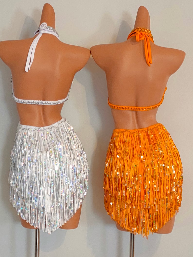 WHITE Sequin Fringe Dresssamba Costumes Carnival Show Girl Etsy