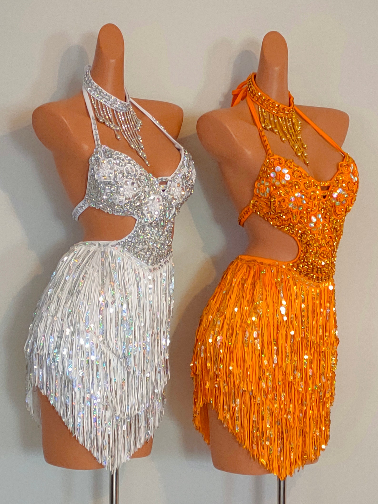 WHITE Sequin Fringe Dresssamba Costumes Carnival Show Girl Etsy