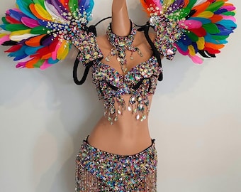 Alas de plumas multicolores/Mochila - Disfraces de samba para carnaval, Mardi Gras y espectáculos de Las Vegas