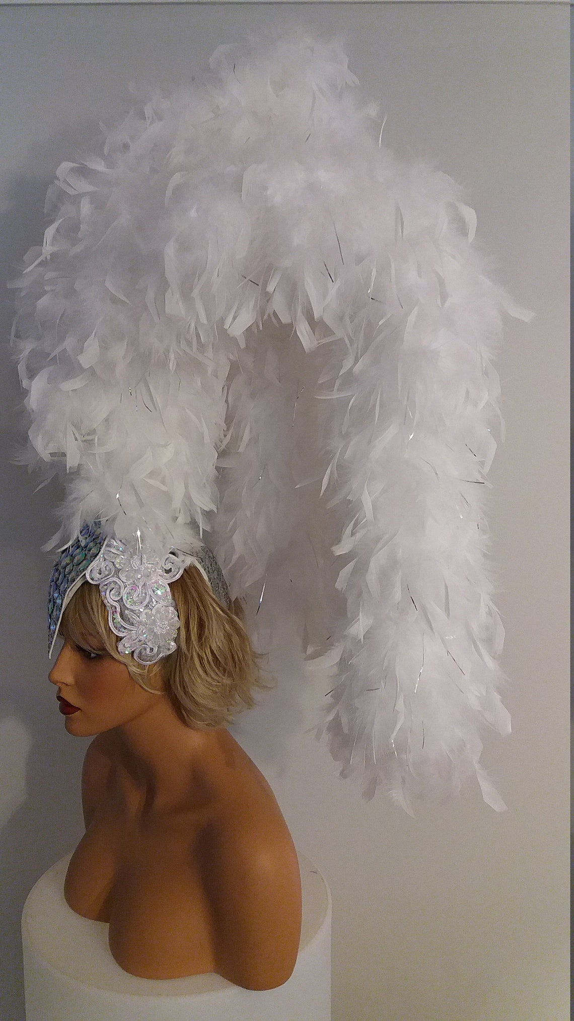 WHITE Feather Boa HeadpieceSamba Headdress Etsy