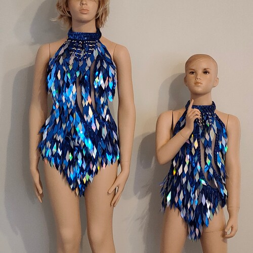KIDS shops Size !! New Model ! ROYAL BLUE color Crystal Sequin Beads Leotard-Samba Costumes Carnival Show Girl Las Vegas festival School Ball