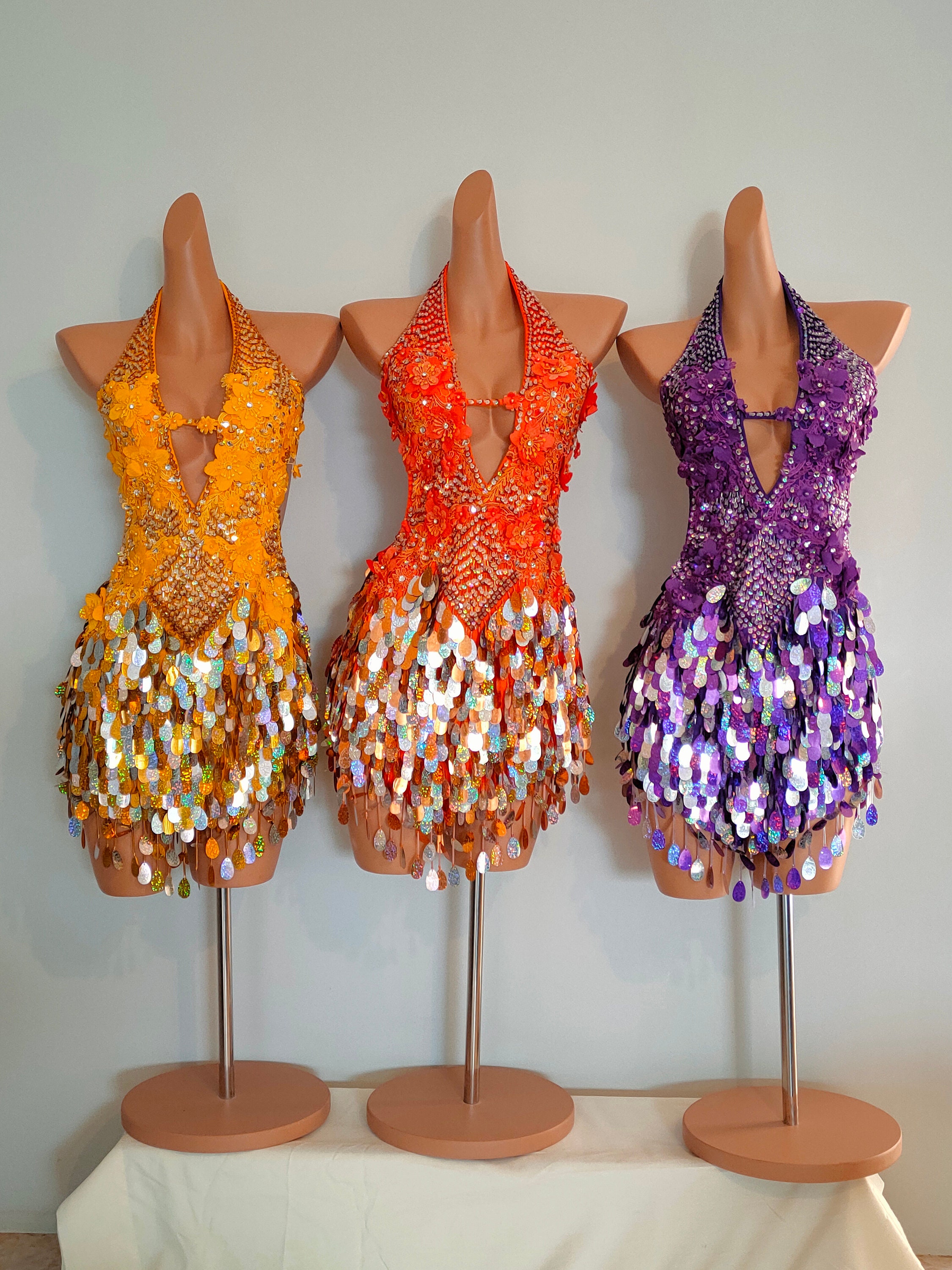 ORANGE Sequin Beads Dress- Samba Costumes Carnival Show Girl