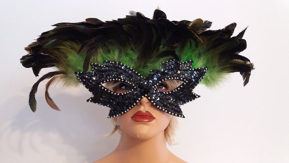 Colored Sequin MASK With Feathers -headdress Samba Costumes  display picture 1