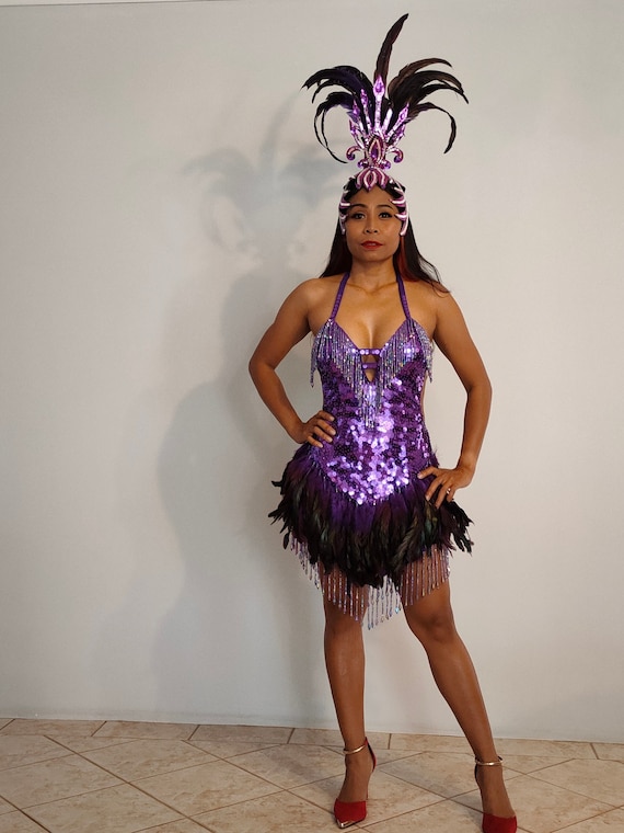 Disfraz de plumas de gran apertura para mujer, traje de espectáculo de  Carnaval