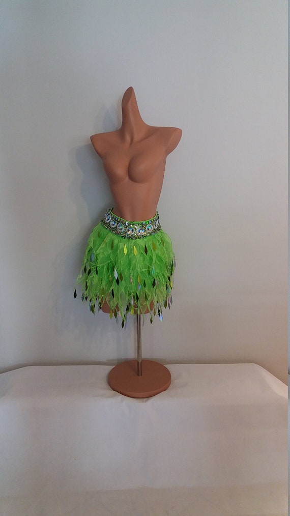 Neon Green Carnival Samba Feather Bra & Skirt Set