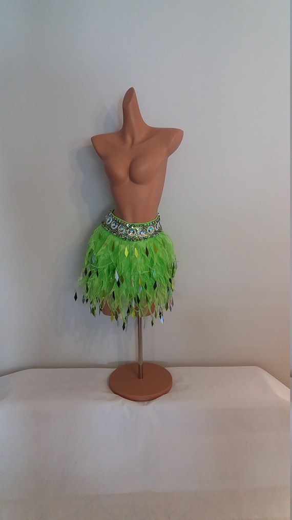 Neon Green Carnival Samba Feather Bra & Skirt Set