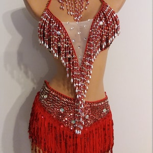 RED Sequin Fringe Dress-samba Costumes Carnival Show Girl Las Vegas ...