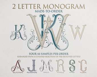 2-Letter Monogram | A wedding monogram assembled-to-order from pre-designed letters. Includes SVG, Adobe, and Canva ready file types.