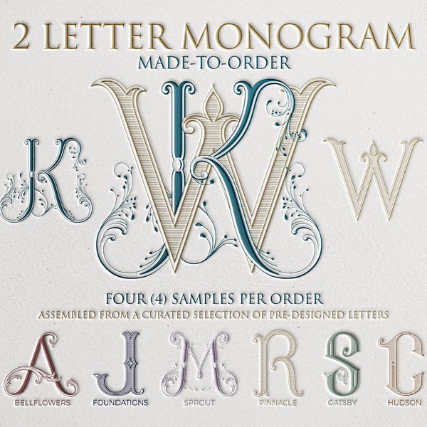 2-Buchstaben-Monogramm | Ein Hochzeitsmonogramm, das auf Bestellung aus vorgefertigten Buchstaben zusammengestellt wird. Enthält SVG-, Adobe- und Canva-fähige Dateitypen.