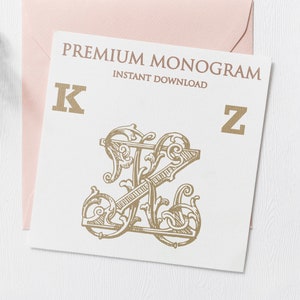 KZ ZK V.2 Wedding Duogram, Wedding Monogram | Wedding Logo | Invitation Logo | Stationery Letterhead | Home Decor | Family Initials | Crest