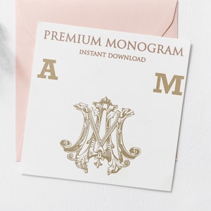 AM MA (V2) Wedding Duogram, Wedding Monogram | Wedding Logo | Invitation Logo | Stationery Letterhead | Home Decor | Family Initials | Crest
