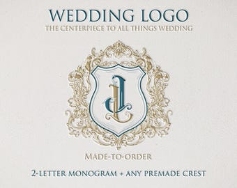 Wedding Logo | Includes a made-to-order 2-letter monogram combined with any pre-made crest, wreath, or frame in our shop