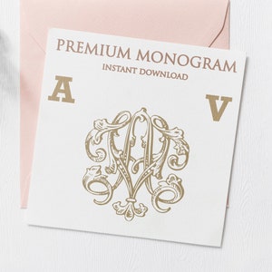 AV VA (V2) Wedding Duogram, Wedding Monogram | Wedding Logo | Invitation Logo | Stationery Letterhead | Home Decor | Family Initials | Crest