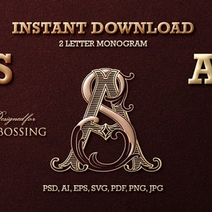 2 Letter Monogram with Letters SA | Digital Download - Wedding Monogram SVG, Personal Logo, Wedding Logo for Wedding Invitations