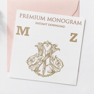 MZ ZM Wedding Duogram, Wedding Monogram | Wedding Logo | Invitation Logo | Stationery Letterhead | Home Decor | Family Initials | Crest