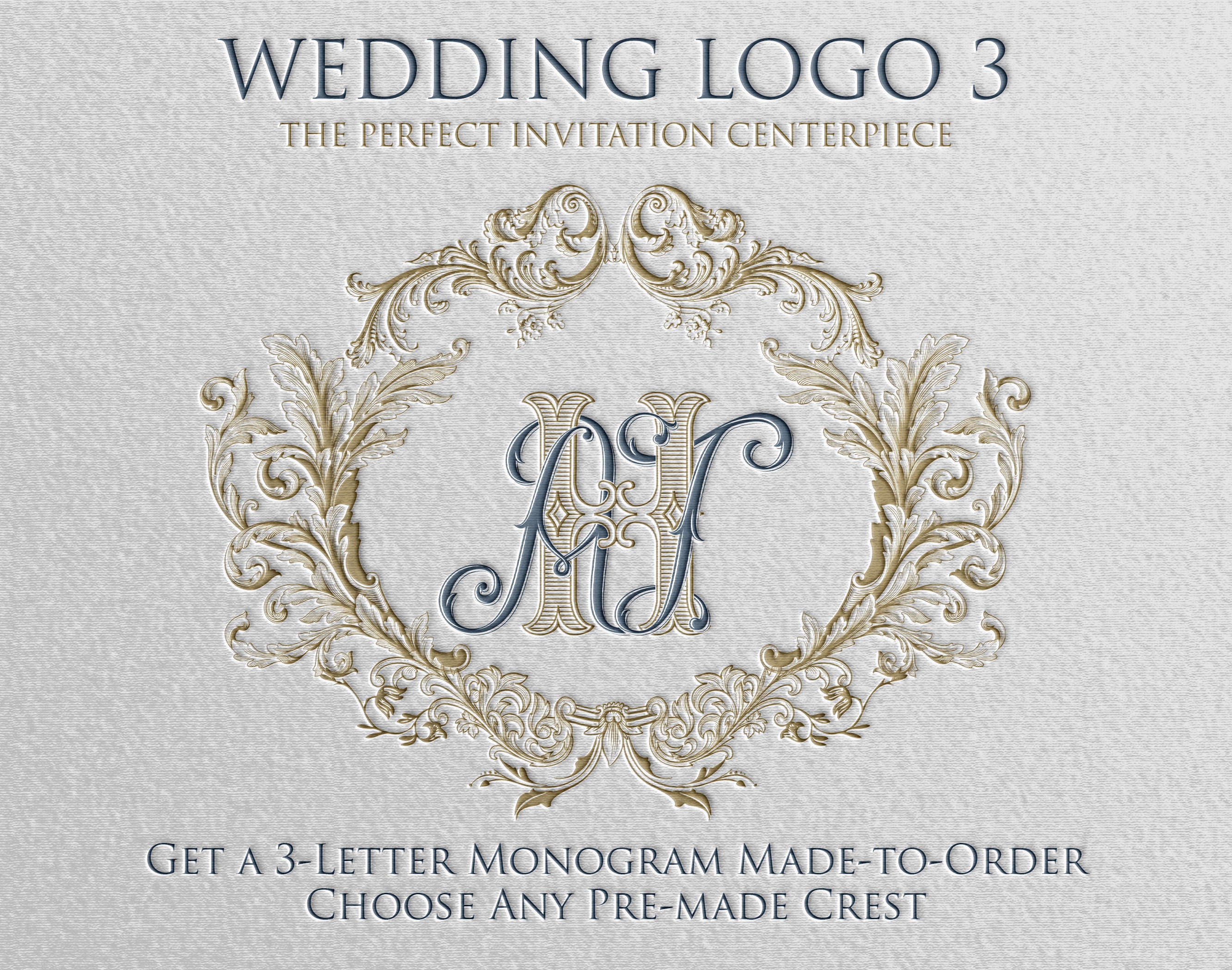 Wedding Logo | Includes a made-to-order 3-letter monogram combined with any  pre-made crest, wreath, or frame in our shop., image size:2666x2100