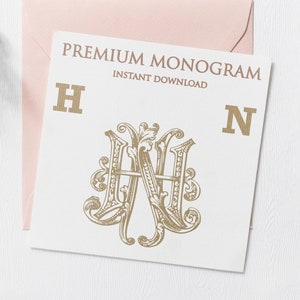 HN NH Wedding Duogram, Wedding Monogram | Wedding Logo | Invitation Logo | Stationery Letterhead | Home Decor | Family Initials | Crest