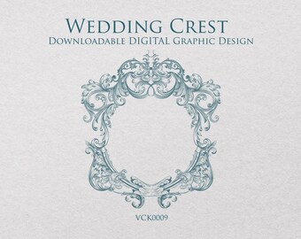 Crista de casamento estilo vitoriano | Um design digital pronto para download - Enquadre seu monograma ou iniciais para criar um logotipo de casamento - VCK0009
