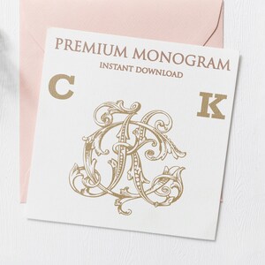 CK KC Wedding Duogram, Wedding Monogram | Wedding Logo | Invitation Logo | Stationery Letterhead | Home Decor | Family Initials | Crest