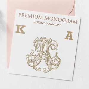 KA AK Wedding Duogram, Wedding Monogram | Wedding Logo | Invitation Logo | Stationery Letterhead | Home Decor | Family Initials | Crest