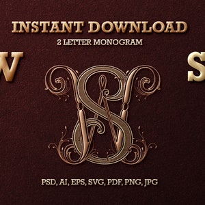 2 Letter Monogram with Letters WS | Digital Download - Wedding Monogram SVG, Personal Logo, Wedding Logo for Wedding Invitations