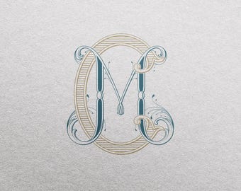 Floral Wedding Monogram (MC): Elegant Invitation Logo (Digital Download)