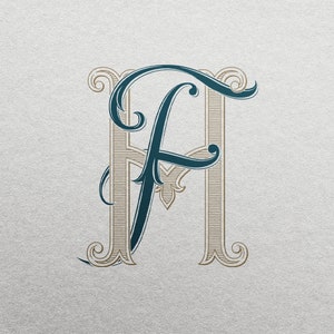 2-letter Wedding Monogram or Personal Logo with Letters FH | Color editable vector design for wedding invitations, personalized gifts, decor