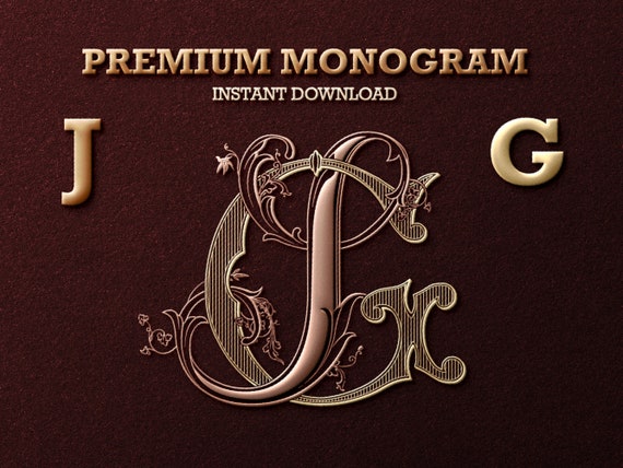 Calligraphic golden monogram letters G and M svg