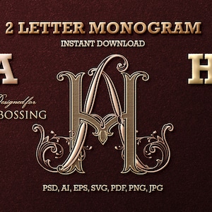 2 Letter Monogram with Letters AH | Digital Download - Wedding Monogram SVG, Personal Logo, Wedding Logo for Wedding Invitations