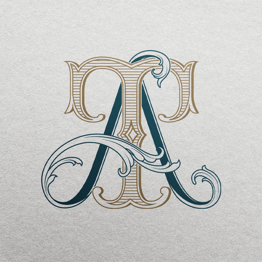 Wedding Monogram SVG - AT | the Letters A & T Are Combined as a Color ...