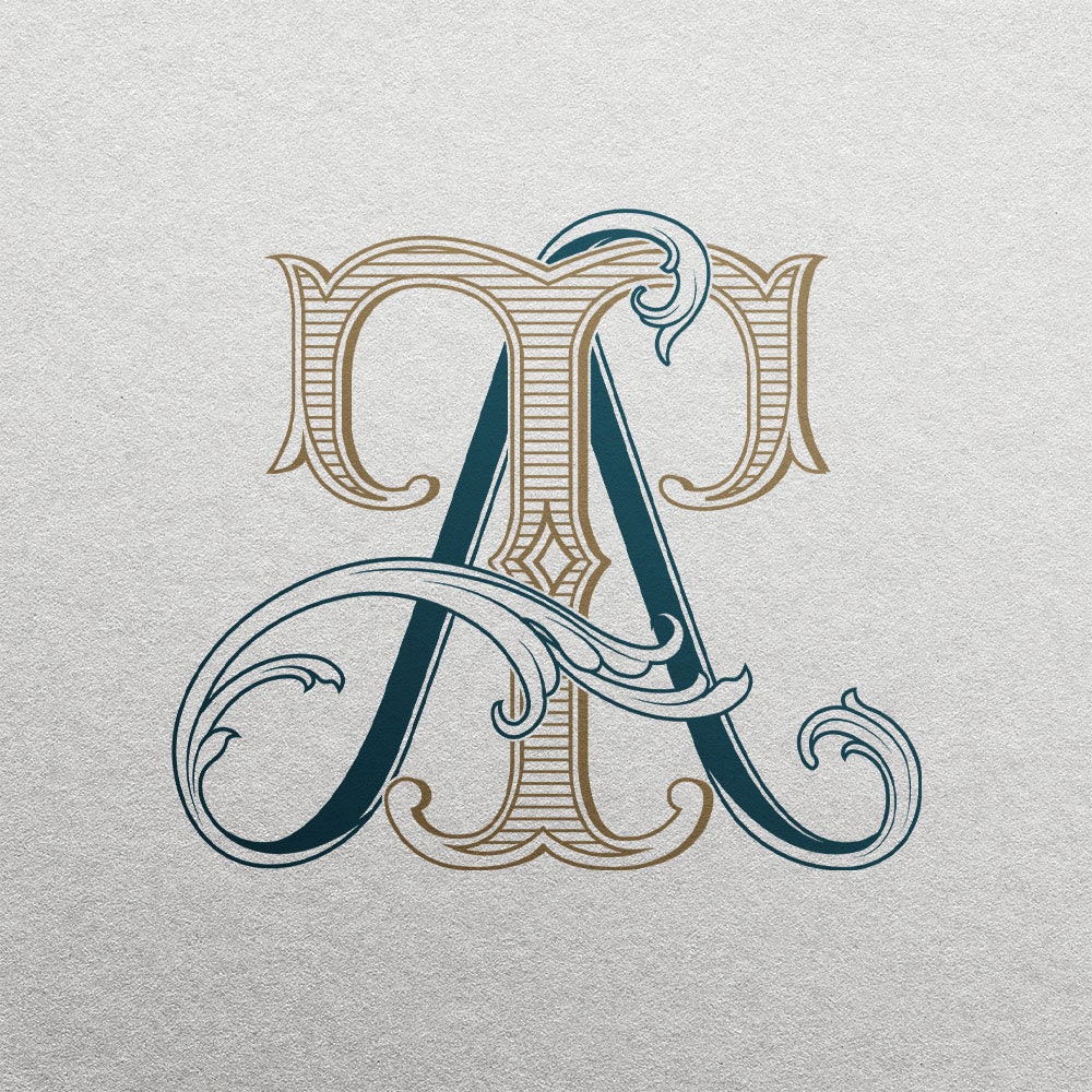 Wedding Monogram SVG - AT | the Letters A & T Are Combined as a Color ...