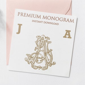 JA AJ Wedding Duogram, Wedding Monogram | Wedding Logo | Invitation Logo | Stationery Letterhead | Home Decor | Family Initials | Crest