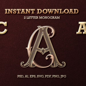 2 Letter Monogram with Letters CA | Digital Download - Wedding Monogram SVG, Personal Logo, Wedding Logo for Wedding Invitations