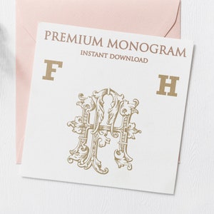 FH, HF V.2 Wedding Duogram, Wedding Monogram | Wedding Logo | Invitation Logo | Stationery Letterhead | Home Decor | Family Initials | Crest