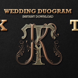 2 Letter Monogram with Letters KT | Digital Download - Wedding Monogram SVG, Personal Logo, Wedding Logo for Wedding Invitations