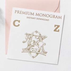 CZ ZC Wedding Duogram, Wedding Monogram | Wedding Logo | Invitation Logo | Stationery Letterhead | Home Decor | Family Initials | Crest