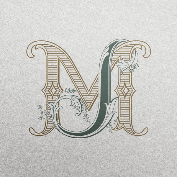 Wedding Monogram or Personal Logo with 2 Letters JM | Color editable vector design for wedding invitations, personalized gifts, and decor