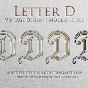 Printable Letter D | Digital Download - Vintage Design of Single Letter Monogram for Digital Printing, Engraving, Letterpress, and Embossing