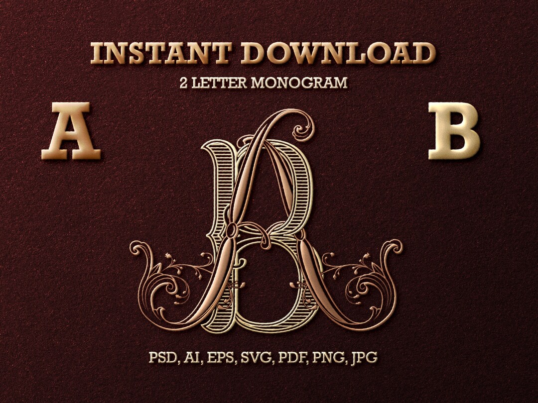 2 Letter Monogram With Letters AB | Digital Download - Wedding Monogram ...