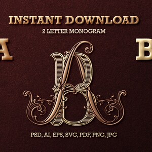 2 Letter Monogram with Letters AB | Digital Download - Wedding Monogram SVG, Personal Logo, Wedding Logo for Wedding Invitations