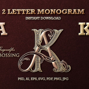 2 Letter Monogram with Letters AK | Digital Download - Wedding Monogram SVG, Personal Logo, Wedding Logo for Wedding Invitations