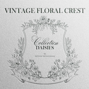 Escudo floral vintage 0002 / Solo descarga digital - Escudo floral de boda, colección Daisy